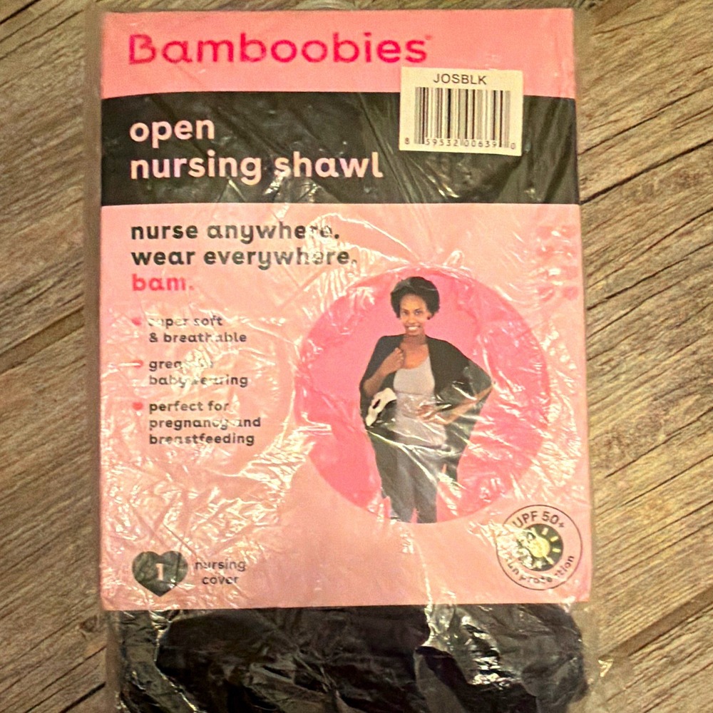 Bamboobies Open Nursing Shawl Black One Size Breastfeeding Cover UPF 50+ NWT